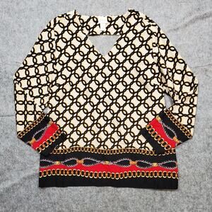 Chicos Top Womens Medium 1 Chain Print Cut Out Satin Equestrian Western